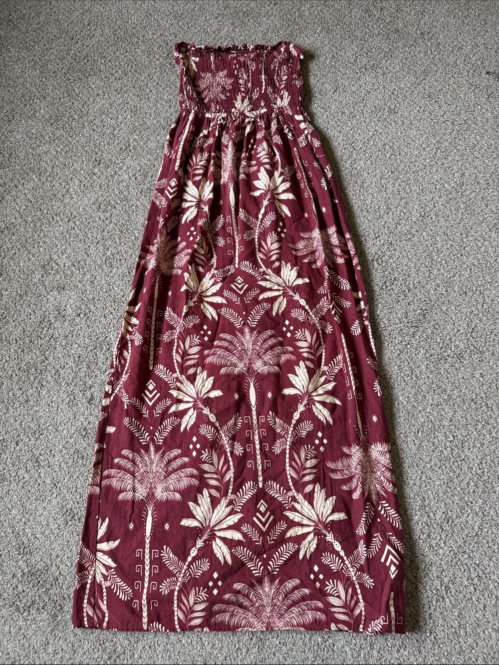 Women's Burgundy Floral Strapless Maxi Dress